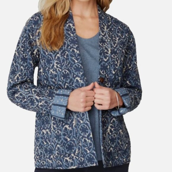 Pure J. Jill Reversible Quilted Jacket Blue Stamped Leaves Print Size Medium - Picture 1 of 11